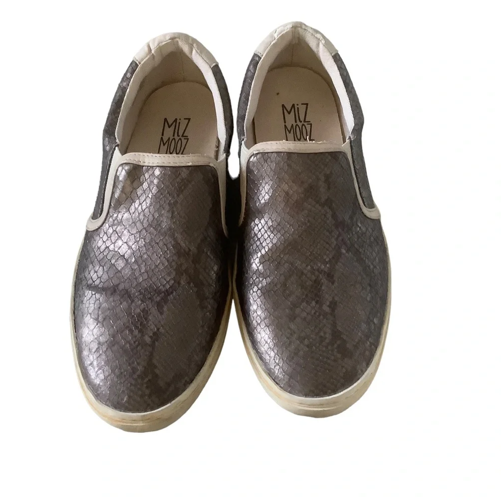 Miz Mooz Serapina metallic snake print slip on fashion sneakers size 8.5